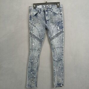 LR Scoop Jeans Mens 30x32 Blue Denim Cotton Distressed Low Rise Skinny Leg